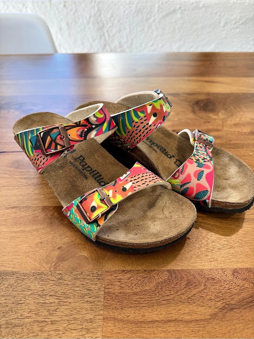 Papillo Multicolor Leather Wedge Sandals w/ Buckle Straps Womens Size 7 (EU 37)
